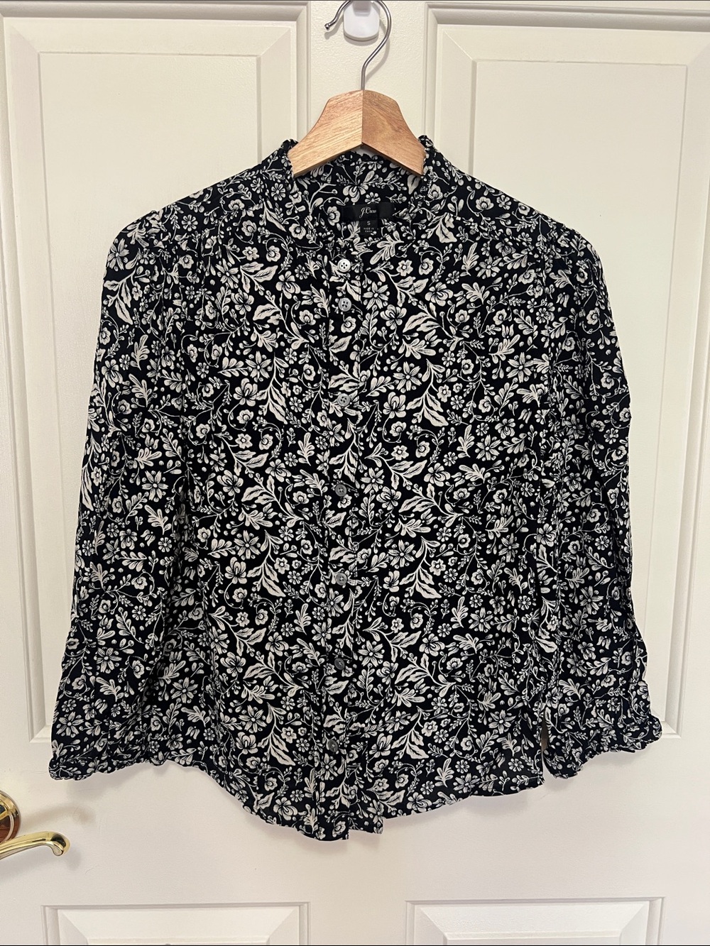J. Crew Black and White Floral Button-Up Blouse